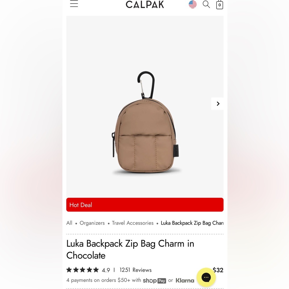 Luka Backpack Zip Bag Charm in Chocolate